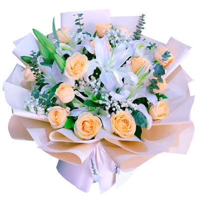 金华16朵香槟玫瑰2支百合，爱的温暖和幸福