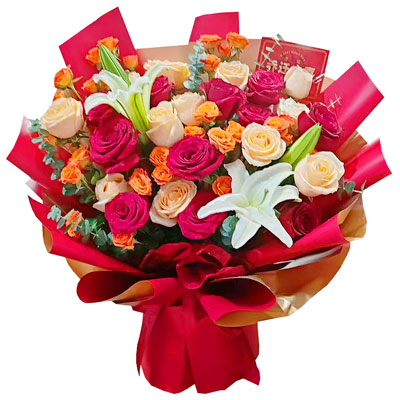金华19朵玫瑰百合，爱情永不凋零