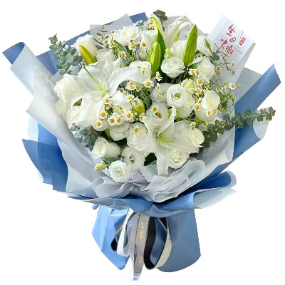 金华11朵白玫瑰桔梗百合，爱永恒不息