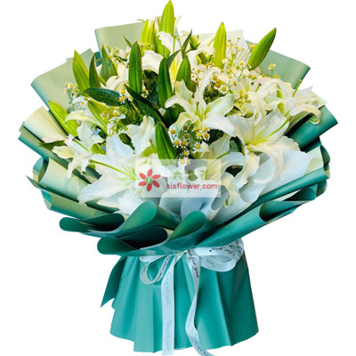金华8支白色多头百合洋甘菊，如潮的思念
