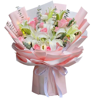 金华16朵粉玫瑰百合，感情稳定坚固