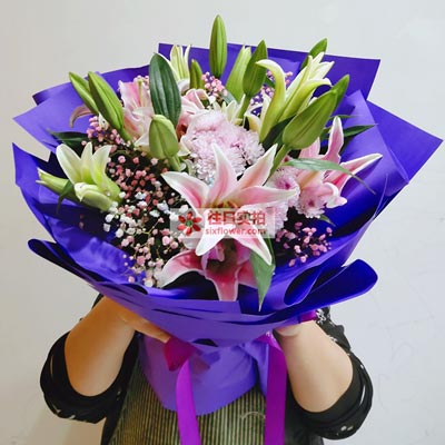 金华6支粉色多头百合，真诚的问候