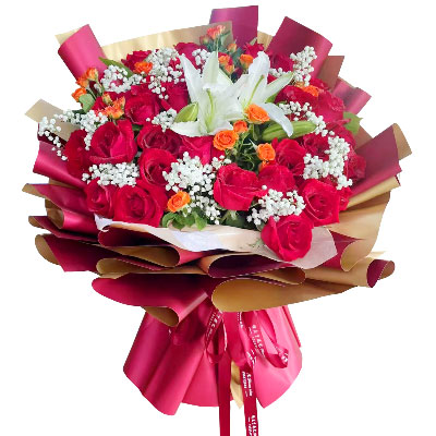 金华33朵红玫瑰百合，爱如同花般绽放